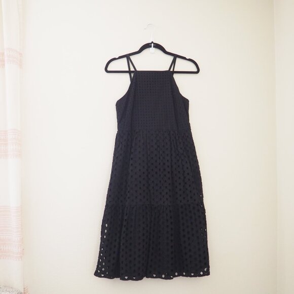 LOFT Black Eyelet Spaghetti Strap Sleeveless Midi Dress sz 2 - Picture 2 of 7